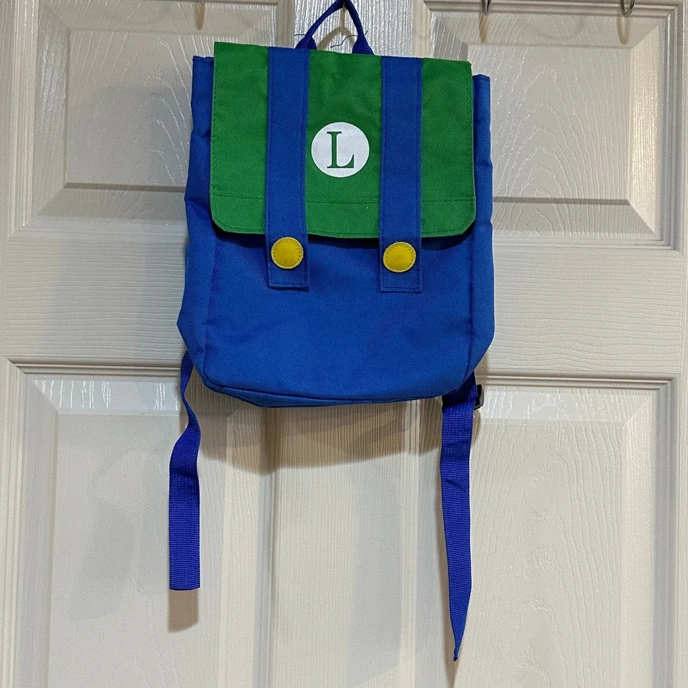 Nintendo Super Mario Bros Luigi Cosplay Mini Backpack‎ Blue Green Canvas Bag